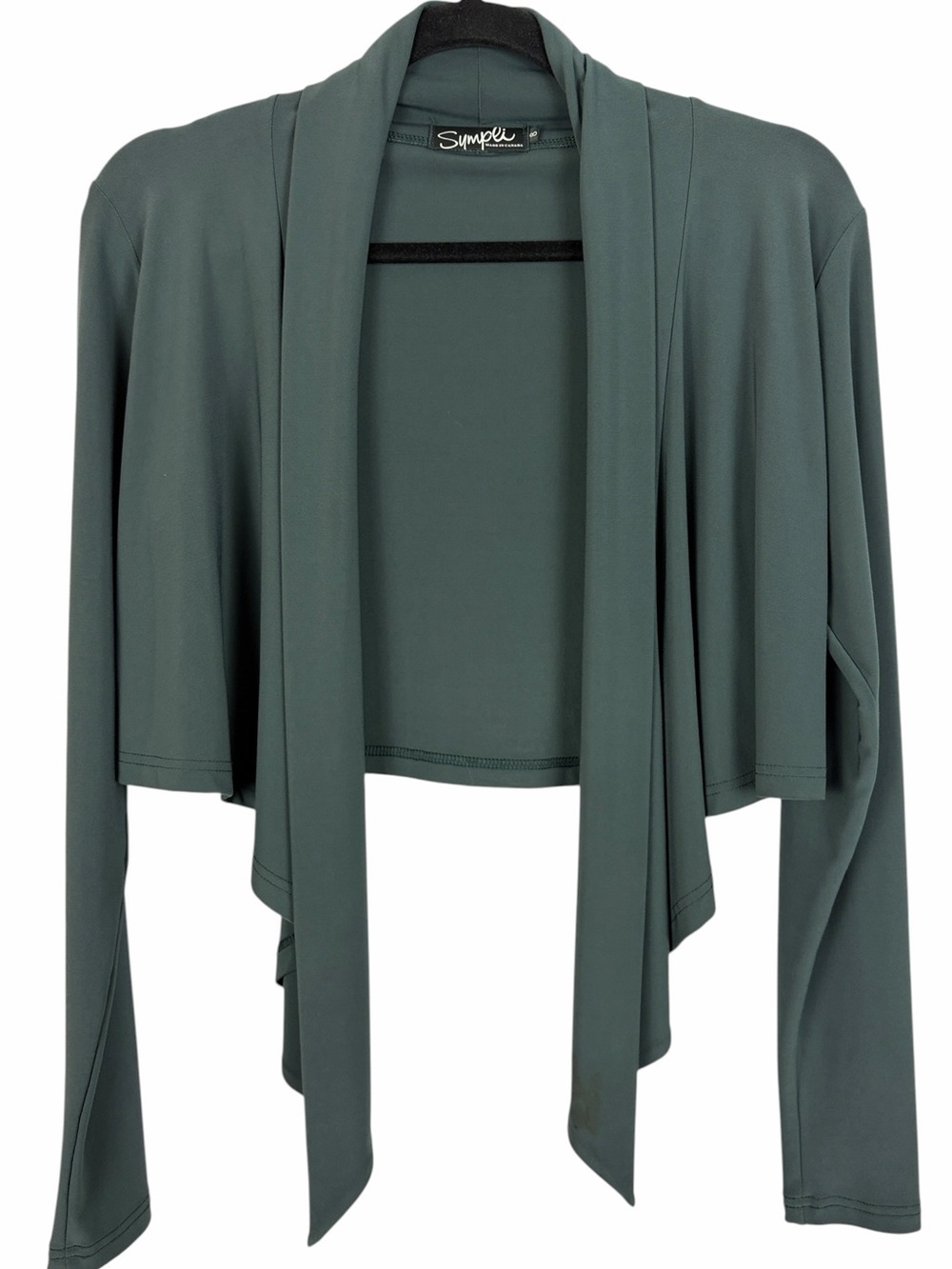 Sympli Made in Canada Open Front Cropped Cardigan Bolero Size 8 Sage Green